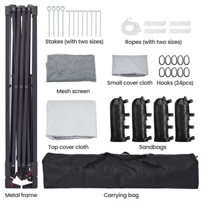 Yaheetech Light Grey/Dark Grey 3.3x3.3m Pop-Up Gazebo Tent with 4 Mesh Sidewalls - 5