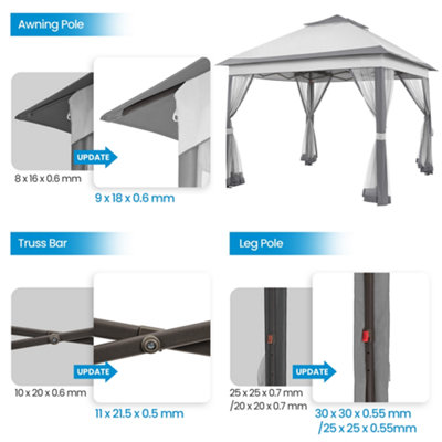 Yaheetech Light Grey/Dark Grey 3.3x3.3m Pop-Up Gazebo Tent with 4 Mesh Sidewalls - 6