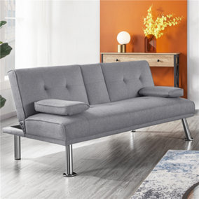 Yaheetech Light Grey Fabric Upholstered Convertible Futon Sofa Bed for Small Space