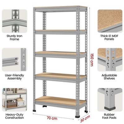 Yaheetech Light Grey Metal 5 Tiers Boltless Storage Shelf for Warehouse Home