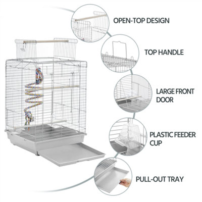 Yaheetech Light Grey Open Top Metal Bird Cage w/ Open Play Top - 6
