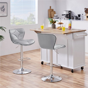 Yaheetech Light Grey Set of 2 Faux Leather Bar Stools with Footrest