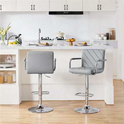 Yaheetech Light Grey Set of 2 Modern Faux Leather Bar Stools with ...