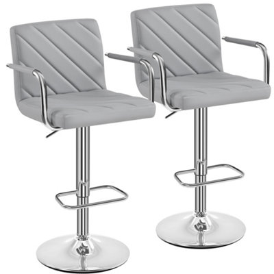 Yaheetech Light Grey Set of 2 Modern Faux Leather Bar Stools with ...