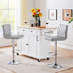 Yaheetech Light Grey Set of 2 PU Leather Dining Chairs with Backrest