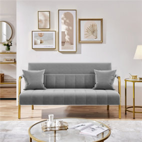 Yaheetech Light Grey Upholstered Sofa Couch with Gold-tone Metal Legs and 2 Pillows