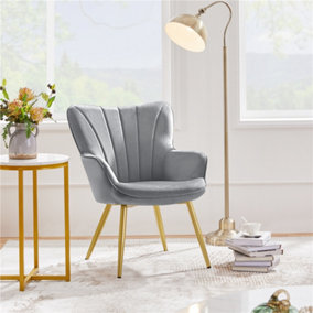 Yaheetech Light Grey Upholstered Velvet Armchair with Wing Side