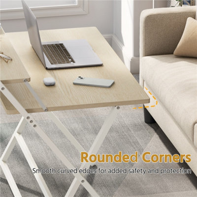 Yaheetech Light Natural Wood 2 Tier Foldable Computer Desk with Monitor ...
