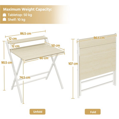 Yaheetech Light Natural Wood 2 Tier Modern Foldable Computer Desk with ...