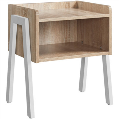 Yaheetech Light Oak Industrial Side Table with Open Front
