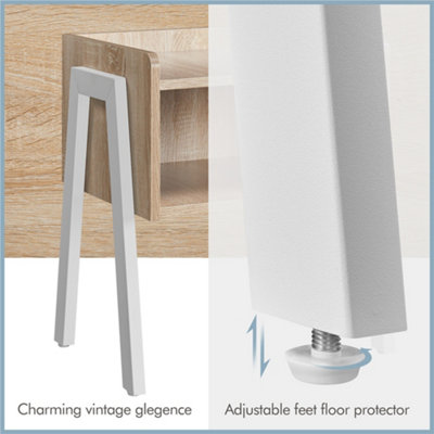 Yaheetech Light Oak Industrial Side Table with Open Front