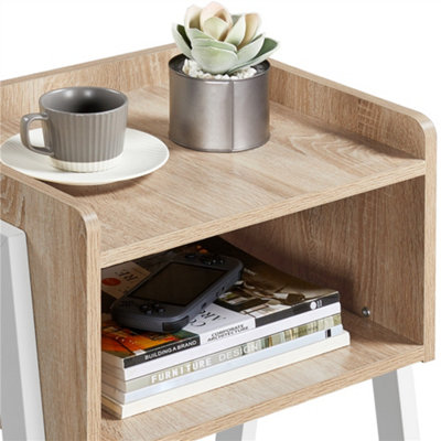 Yaheetech Light Oak Industrial Side Table with Open Front