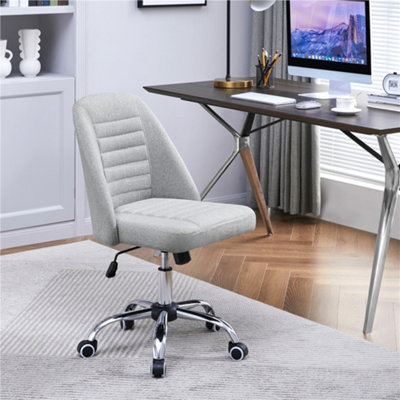 Yaheetech Linen Fabric Armless Adjustable Desk Chair with Rolling Wheels Light Grey