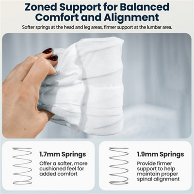 Yaheetech Mattress Pocket Coil Spring Comfortable Medium Firm - White ...