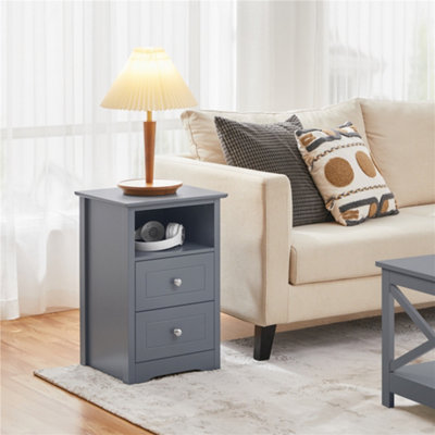 Yaheetech Modern 3 Tier Side Table with 2 Drawers Dark Grey