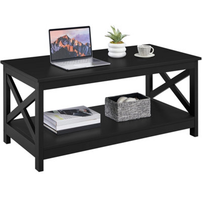 Yaheetech Modern Coffee Table with Storage Shelf for Living Room Black