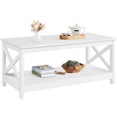 Yaheetech Modern Coffee Table with Storage Shelf for Living Room White