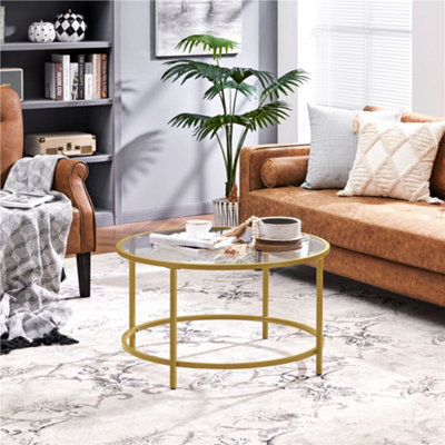 Yaheetech Modern Round Coffee Table with Glass Top Gold | DIY at B&Q