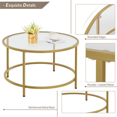 Shop Yaheetech Modern Round Coffee Table with Glass Top Gold