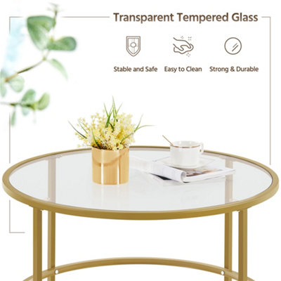 Shop Yaheetech Modern Round Coffee Table with Glass Top Gold