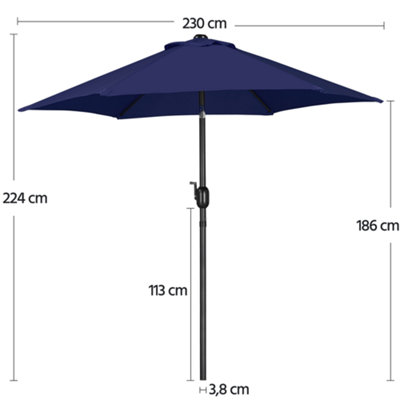 Yaheetech Navy Blue 2.3m Tiltable Patio Parasol Market Umbrella with Crank - 3
