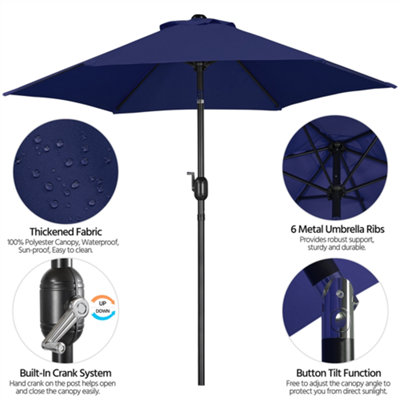 Yaheetech Navy Blue 2.3m Tiltable Patio Parasol Market Umbrella with Crank - 9