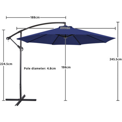 Yaheetech Navy Blue 3m Patio Offset Umbrella Outdoor Parasol with Crank - 3