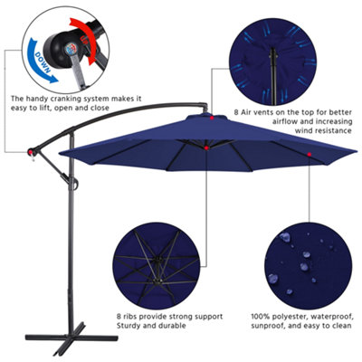 Yaheetech Navy Blue 3m Patio Offset Umbrella Outdoor Parasol with Crank - 4