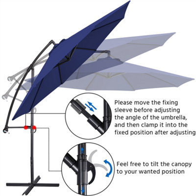 Yaheetech Navy Blue 3m Patio Offset Umbrella Outdoor Parasol with Crank - 6