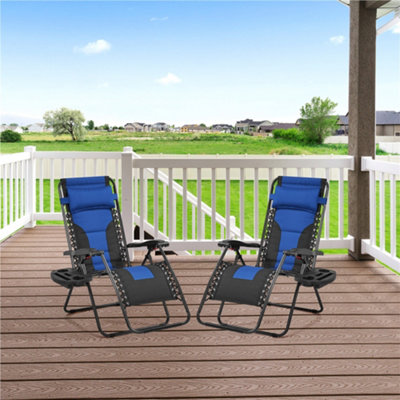 Yaheetech Navy Blue/Black 2pcs Padded Outdoor Zero Gravity Chair