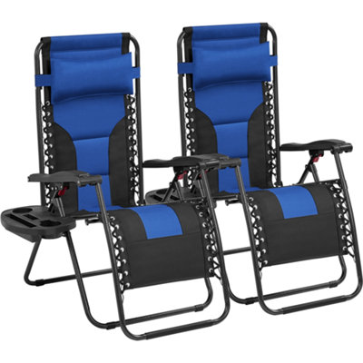 Yaheetech Navy Blue/Black 2pcs Padded Outdoor Zero Gravity Chair