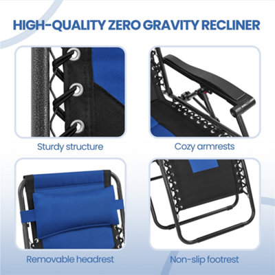 Yaheetech Navy Blue/Black 2pcs Padded Outdoor Zero Gravity Chair - 6