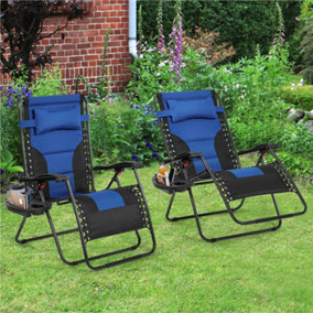 Yaheetech Navy Blue/Black 2pcs Zero Gravity Chair with Cupholder/Pillow