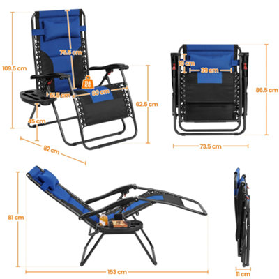 Yaheetech Navy Blue/Black 2pcs Zero Gravity Chair with Cupholder/Pillow - 3