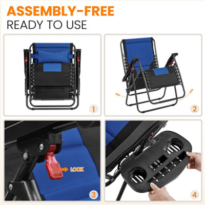 Yaheetech Navy Blue/Black 2pcs Zero Gravity Chair with Cupholder/Pillow - 4