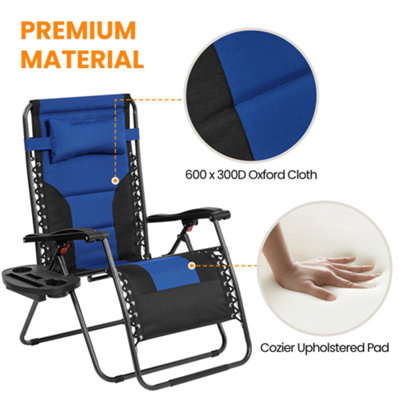 Yaheetech Navy Blue/Black 2pcs Zero Gravity Chair with Cupholder/Pillow - 5