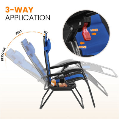 Yaheetech Navy Blue/Black 2pcs Zero Gravity Chair with Cupholder/Pillow - 8
