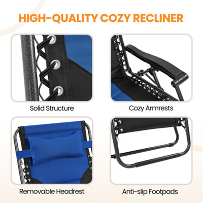 Yaheetech Navy Blue/Black 2pcs Zero Gravity Chair with Cupholder/Pillow - 9