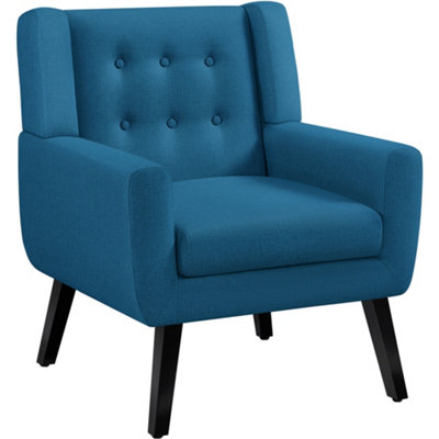 Yaheetech Navy Blue Button Tufted Accent Chair with Solid Wood Legs