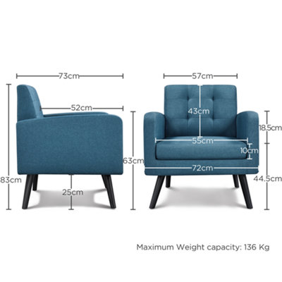 Yaheetech Navy Blue Fabric Armchair Tufted Accent Chair with Rubber Wooden Leg