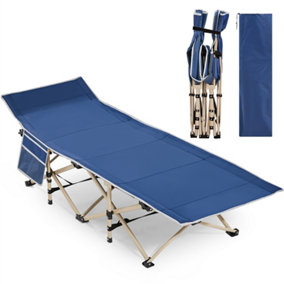 Yaheetech Navy Blue Metal Folding Camping Bed with Carry Bag