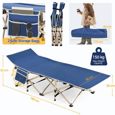 Yaheetech Navy Blue Metal Folding Camping Bed with Carry Bag
