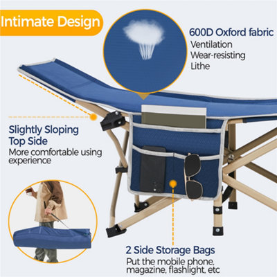 Yaheetech Navy Blue Metal Folding Camping Bed with Carry Bag