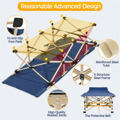 Yaheetech Navy Blue Metal Folding Camping Bed with Carry Bag
