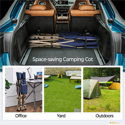 Yaheetech Navy Blue Metal Folding Camping Bed with Carry Bag
