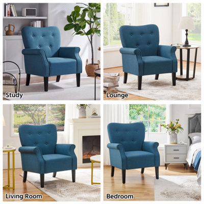 Yaheetech Navy Blue Upholstered Roll Arm Accent Chair Polyester Fabrics Single Sofa