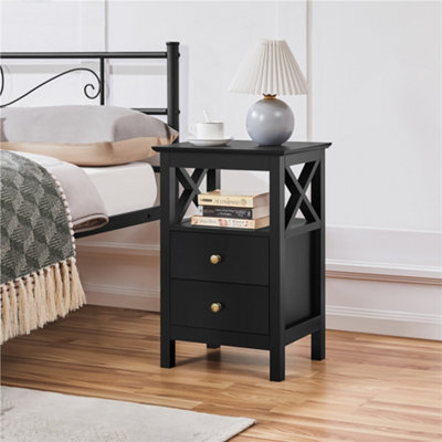 Yaheetech Nightstand End Table with 2 Drawer for Living Room Bedroom Black