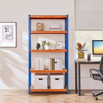 Yaheetech Orange Blue Metal 5 Tier Storage Rack with Adjustable Shelves