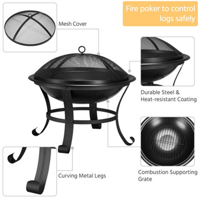 Yaheetech Outdoor Round Fire Pit with Mesh Screen Cover - 4