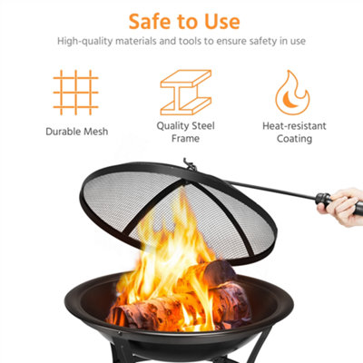 Yaheetech Outdoor Round Fire Pit with Mesh Screen Cover - 5